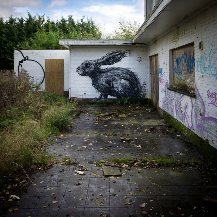 Le lapin vivant, graff de Roa 