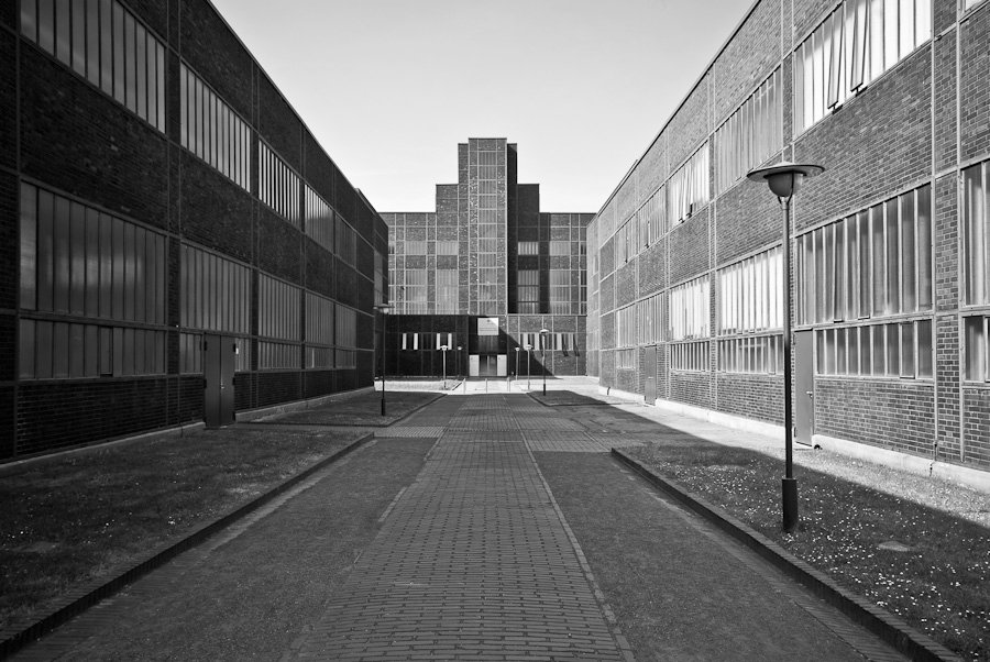 Bauhaus style Les architectes Fritz Schupp et Martin Kremmer créèrent un ensemble architectural, fait de murs en briques et de colombages en acier dans le style de la 